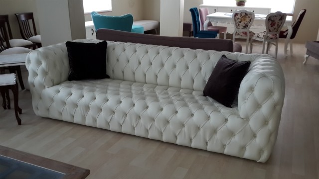 Beyaz Chester Deri Koltuk Modern İtalyan Baxter Chesterfield Kanepe