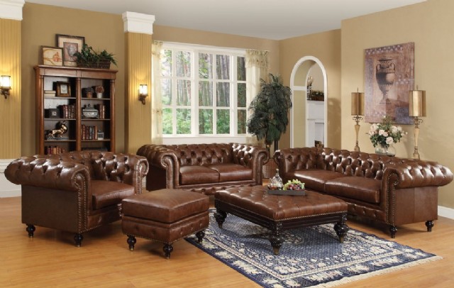 Hakiki Deri Klasik Chesterfield Koltuk Takımı Klasik Tasarım