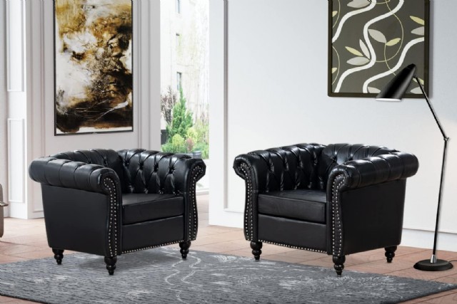 Ofis İçin Siyah Deri Chester Tekli Koltuk Modeli Özel Üretim