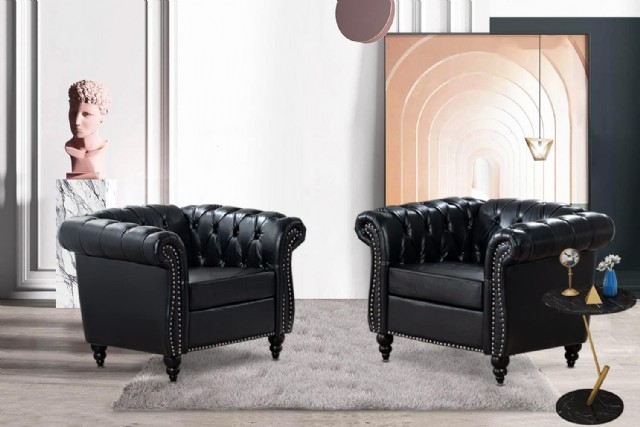 Ofis İçin Siyah Deri Chester Tekli Koltuk Modeli Özel Üretim