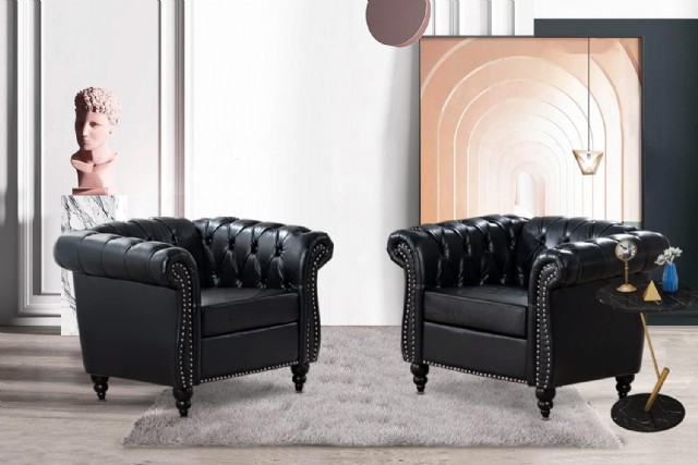 Ofis İçin Siyah Deri Chester Tekli Koltuk Modeli Özel Üretim