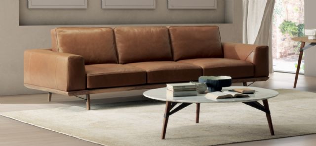 Taba Renk Hakiki Deri 3 Kişilik Koltuk Modern Tasarım Deri Kanepe