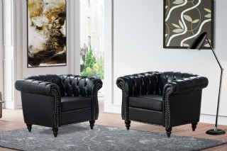 Ofis İçin Siyah Deri Chester Tekli Koltuk Modeli Özel Üretim